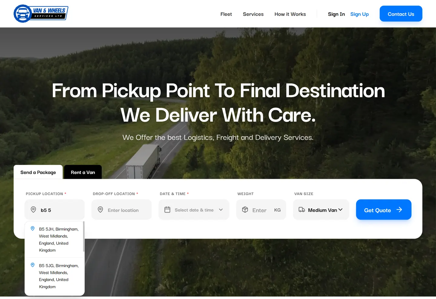 Van and Wheels frontend hero