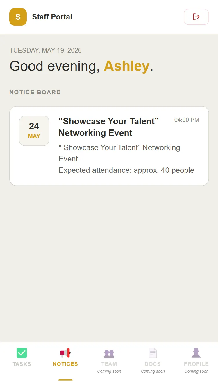 Staff portal notices