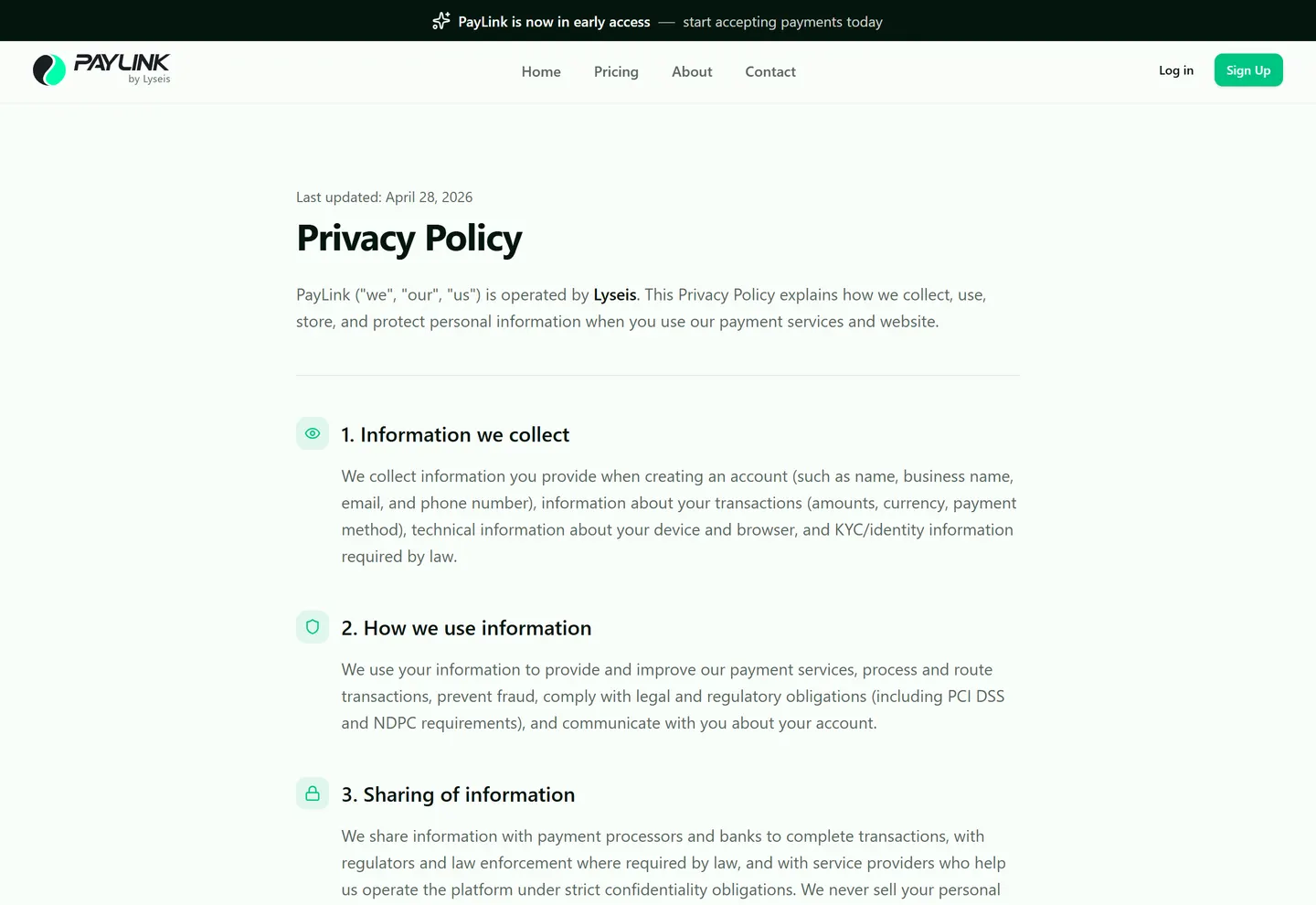 Paylink privacy policy