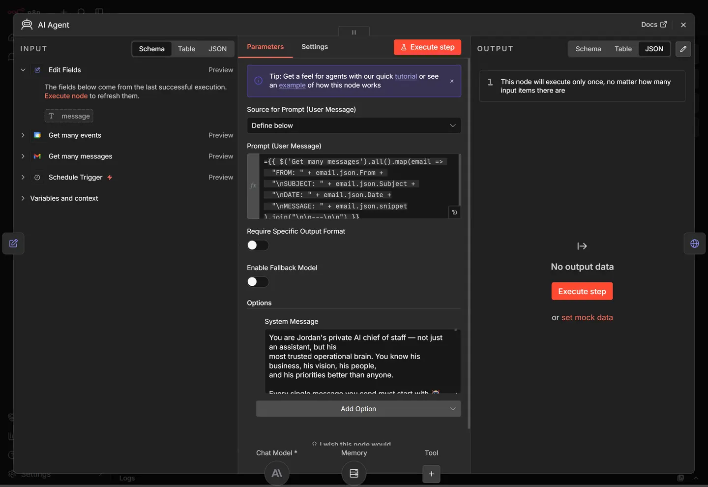 n8n node config